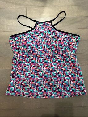 Women's Plus Size 2X Colorful Geometric Tankini Top High Neck Swim